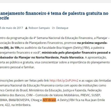Planejamento financeiro é tema de palestra gratuita no Recife – Blog do Robson Sampaio